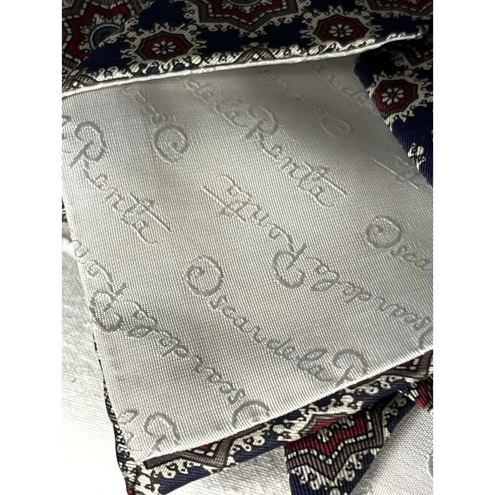Oscar De La Renta Couture 100% Silk Red Blue Brown & White Geometric Men's Tie - Picture 9 of 10